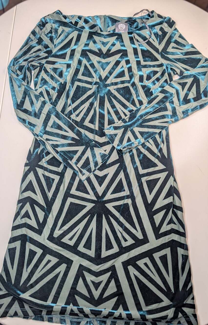 Vince Camuto Geometric Velvet Long Sleeve Dress Size 8